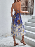 Printed Halter Neck Crisscross Tied Dress - OmniGlitz 