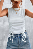 Drawstring Detail Round Neck Tank - OmniGlitz 