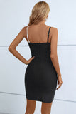 Two-Tone Feather Trim Spaghetti Strap Dress - OmniGlitz 