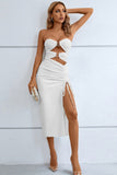 Cutout Strapless Drawstring Detail Split Bandage Dress - OmniGlitz 