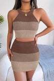 Color Block Sleeveless Crop Knit Top and Skirt Set - OmniGlitz 