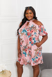 Sew In Love Full Size Fresh-Cut Flowers Cold-Shoulder Dress - OmniGlitz 