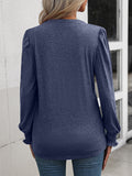 Ruched Notched Neck Puff Sleeve Smocked Wrist Blouse - OmniGlitz 