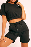 Short Sleeve Cropped Top and Drawstring Shorts Lounge Set - OmniGlitz 