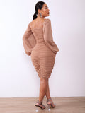 Zip-Back Ruched Bodycon Dress - OmniGlitz 