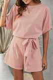 Tie Belt Short Sleeve Romper - OmniGlitz 
