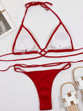 Halter Neck Crisscross Ribbed Bikini Set - OmniGlitz 