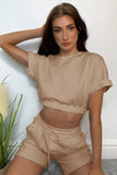 Short Sleeve Cropped Top and Drawstring Shorts Lounge Set - OmniGlitz 