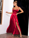 Spaghetti Strap Lace-Up Back Split Dress - OmniGlitz 