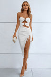 Cutout Strapless Drawstring Detail Split Bandage Dress - OmniGlitz 