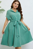 Buttoned Tie-Waist Shirt Dress - OmniGlitz 