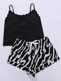 Plus Size Lace Trim Scoop Neck Cami and Printed Shorts Pajama Set - OmniGlitz 