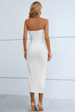 Cutout Strapless Drawstring Detail Split Bandage Dress - OmniGlitz 