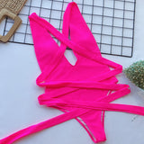 Halter Neck Deep V Tied One-Piece Swimsuit - OmniGlitz 