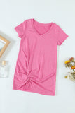 Girls Twisted V-Neck Short Sleeve Dress - OmniGlitz 