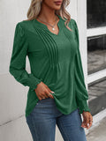 Ruched Notched Neck Puff Sleeve Smocked Wrist Blouse - OmniGlitz 