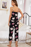 Floral V-Neck Cami and Cropped Pants Lounge Set - OmniGlitz 