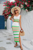 Striped Openwork Cropped Tank and Split Skirt Set - OmniGlitz 