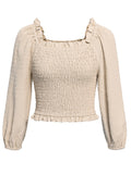 Swiss Dot Smocked Frill Trim Blouse - OmniGlitz 