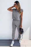 Padded Shoulder Top and Joggers Lounge Set - OmniGlitz 