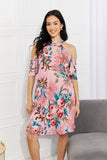 Sew In Love Full Size Fresh-Cut Flowers Cold-Shoulder Dress - OmniGlitz 