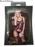 Half Sleeve Striped Teddy Fishnet Bodysuit - OmniGlitz 
