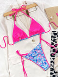 Floral Halter Neck Tie Side Bikini Set - OmniGlitz 