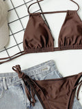 Halter Neck Ruched Bikini Set - OmniGlitz 