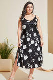 Plus Size Floral Lace Trim Side Slit Night Dress - OmniGlitz 