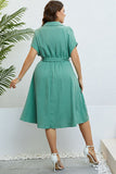 Buttoned Tie-Waist Shirt Dress - OmniGlitz 
