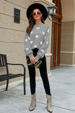 Heart Pattern Lantern Sleeve Round Neck Tunic Sweater - OmniGlitz 
