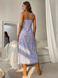 Printed Tie Shoulder Midi Night Dress - OmniGlitz 