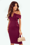 Off-Shoulder Zip-Back Slit Dress - OmniGlitz 