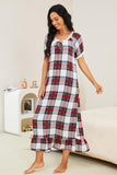 Plaid Lace Trim Ruffle Hem Night Dress - OmniGlitz 