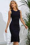 Decorative Button Split Ribbed Sleeveless Knit Dress - OmniGlitz 