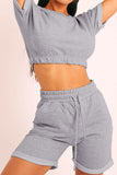 Short Sleeve Cropped Top and Drawstring Shorts Lounge Set - OmniGlitz 