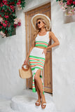 Striped Openwork Cropped Tank and Split Skirt Set - OmniGlitz 