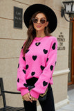 Heart Pattern Lantern Sleeve Round Neck Tunic Sweater - OmniGlitz 