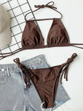 Halter Neck Ruched Bikini Set - OmniGlitz 