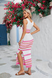 Striped Openwork Cropped Tank and Split Skirt Set - OmniGlitz 