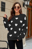 Heart Pattern Lantern Sleeve Round Neck Tunic Sweater - OmniGlitz 