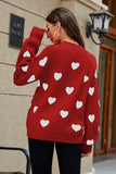 Heart Pattern Lantern Sleeve Round Neck Tunic Sweater - OmniGlitz 