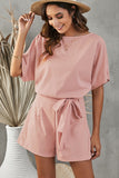 Tie Belt Short Sleeve Romper - OmniGlitz 