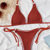 Textured Halter Neck Tie Side Bikini Set - OmniGlitz 