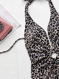 Leopard Halter Neck Ring Detail One-Piece Swimsuit - OmniGlitz 