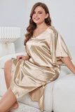 Plus Size Flutter Sleeve V-Neck Side Slit Night Gown - OmniGlitz 