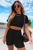 Short Sleeve Cropped Top and Drawstring Shorts Lounge Set - OmniGlitz 