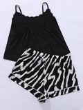 Plus Size Lace Trim Scoop Neck Cami and Printed Shorts Pajama Set - OmniGlitz 