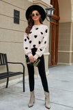 Heart Pattern Lantern Sleeve Round Neck Tunic Sweater - OmniGlitz 