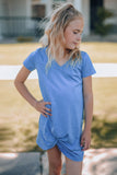 Girls Twisted V-Neck Short Sleeve Dress - OmniGlitz 
